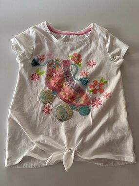 Cynthia Rowley White Tie-Front Tee with Pink Roller Skate & Teal Accents